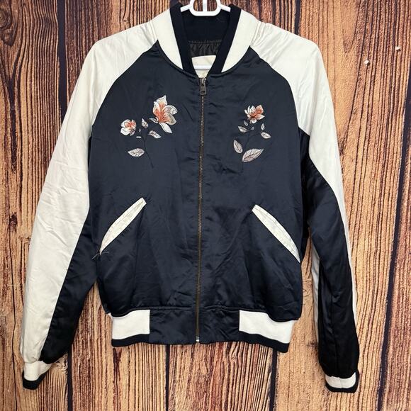 Silence + Noise Black Flower Bomber Jacket~Size Medium - Picture 1 of 12